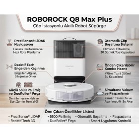 Resim Roborock Çöp Istasyonlu Akıllı Robot Q8 Max Plus Süpürge Beyaz+ Fakir Mutfak Tartısı Hediye 