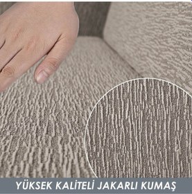 Resim Düz Jakarlı 3 Kişilik Vizon Kanepe Örtüsü Lastikli Koltuk Örtüsü Çekyat Örtüsü Koltuk Kılıfı Sütlü 