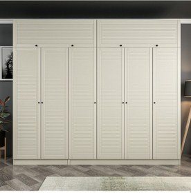 Resim Kale 6 Mebran Panjur Kapaklı 2 Çekmeceli Dolap Ve Yüklük Kumtaşı 235cm Bej 