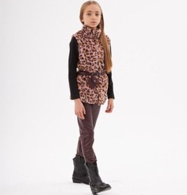 Resim Hilal Akıncı Kids Kız Çocuk Leopar Model Peluş Yelek Siyah Badi Içi Kadife Likralı Tayt Bel Çantası 4'lü Takım 