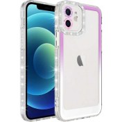 Resim M.TK Moveteck Apple iPhone 12 Uyumlu Kılıf Kamera Lens Korumalı Parlak Simli ve Renkli Arkası Şeffaf 