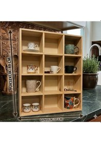 Resim Kupa Rafı Kahve Köşesi Doğal Ahşap 16 Bölmeli 11x11 Cm Kupa Rafı Diğer 