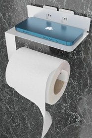 Resim Risingmaber Metal Beyaz Ultra Güçlü Yapışkanlı Telefon Tutacaklı Tuvalet WC Kağıtlık MT92B 