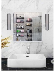 Resim 2 Aynalı Stil Banyo Lavabo Dolabı Beyaz 