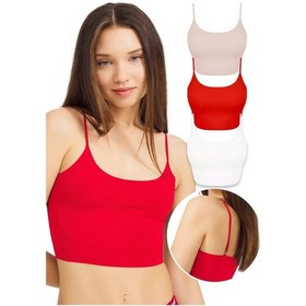 Resim Cottonhill Ayarlanabilir İnce Askılı Lazer Kesim Crop Büstiyer 3'lü Paket Renkli-5 