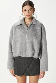 Resim Kadın Oscar Suni Kürk Gri Bomber Ceket Gri 