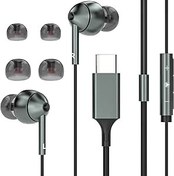 Resim bakibo USB C mikrofonlu kulaklık, Samsung Galaxy 24/23/22/A54/A53/A50 i Phone 15 i Pad MacBook In-Ear kulaklık kablolu USB C ses ayarı kulaklık kablolu gri 