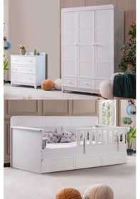 Resim Mira Çocuk Odası Takımı, Mira Yavrulu Karyola, Berlin 3 Kapaklı Dolap, Şifonyer - Beyaz 