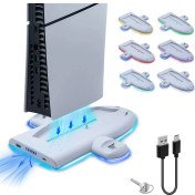 Resim Aırstorr Tp5-3528 Beyaz Soğutma Ve Şarj İstasyonu Ps5 Slim Konsol İçin RGB Renkli Atmosfer Işık Halkası 