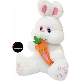 Resim Sevimli Havuç Tutan Tavşan Peluş Oyuncak Uyku Arkadaşı Büyük Boy 40 Cm Beyaz 