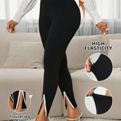 Resim Kadınlar için Şık Yüksek Bel Dar Kesim Pantolon - Renk Bloklu Etekli, İlkbahar/Yaz İçin Esnek Düz Paça Pantolon, Siyah & Beyaz Kontrast Tasarım, Orta Derecede Elastiklik, Elde Yıkama/Kuru Temizleme, Yüksek Bel Pantolon, Resmi İş Kıyafeti, Şık Siluet, Kolay Bakım Kumaş 