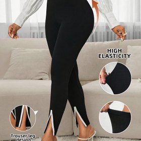 Resim Kadınlar için Şık Yüksek Bel Dar Kesim Pantolon - Renk Bloklu Etekli, İlkbahar/Yaz İçin Esnek Düz Paça Pantolon, Siyah & Beyaz Kontrast Tasarım, Orta Derecede Elastiklik, Elde Yıkama/Kuru Temizleme, Yüksek Bel Pantolon, Resmi İş Kıyafeti, Şık Siluet, Kolay Bakım Kumaş 