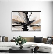 Resim Yağlı Boya Dokulu Tablo Kahve Siyah Bej Soyut Siyah Çerçeveli U08075-179080 