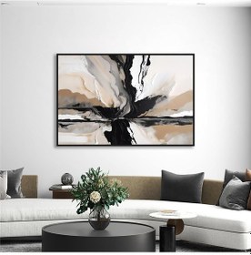 Resim Yağlı Boya Dokulu Tablo Kahve Siyah Bej Soyut Siyah Çerçeveli U08075-179080 