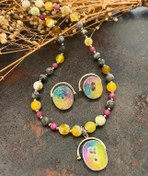 Resim Doğaltaş Gümüş Renkli Agat Kolye Küpe Set 