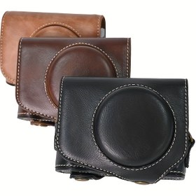 Resim Canon G7X / G7X II / G7X III için Amoui PU Deri Kamera Kılıfı, Ayarlanabilir Omuz Askılı Korumalı Kamera Çantası 