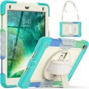Resim Fuchsia Apple iPad Air 2 9.7 Inç Uyumlu Askılı Ekran Koruyuculu Kalemlikli Gökkuşağı Renkli Strap Tablet Kılıfı 360° Dönebilen Kılıf 