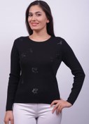 Resim Sude Kadın Ithal Pul Işlemeli Uzun Kol El Işi Siyah Triko Bluz 2583 