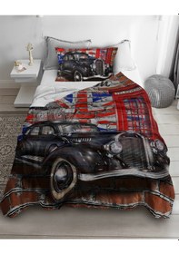 Resim Nostaljik Araba Tek Kişilik Pike Yastık Kılıflı 