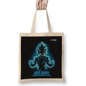 Resim Baskı Dükkanı Son Goku Super Saiyajin Azul 03 Bez Çanta Uzun Saplı 