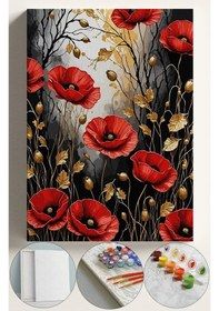 Resim Sayılarla Boyama Seti Numaralı Tuval Fırça Boya 40x50 Cm - Altın Gelincik 