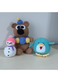 Resim Amigurumi Örgü Oyuncak Ayı Penguen Kardan Adam 