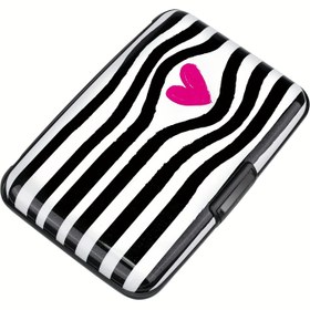 Resim RONG REN HUI Mini RFID Engelleme Cüzdan – Siyah Beyaz Çizgili Kalp Tasarımı, Kredi Kartları, Kimlikler ve İş Kartları için Kompakt Metal Kartlık, Pembe Aksanlı Vintage Tarz, RFID Koruma | Eğlenceli Kalp Detayı | Dayanıklı Alüminyum, Mini Cüzdan 