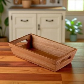 Resim Aesco Akasya Ağacından Ekmek Sepeti - Doğal Ahşap Ekmeklik, Şık Ekmek Sunumluk (23X13X7CM) - Kahvaltı ve Sofralar Için Servis Sepeti 