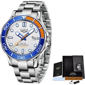 Resim Hanyang Gümüş Turuncu 2021 Spor Kol Saati Adam Için Lıge Üst Marka Paslanmaz Çelik Su Geçirmez Saatler Erkekler Izle Askeri Kuvars Kol Saati Montre Homme (Yurt Dışından) 