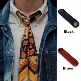 Resim Vintage Suni Deri Eşarp Tokası & Kablo Düzenleyici - Kravat, Kulaklık ve Şarj Kabloları için Çok Fonksiyonlu Aksesuar (Siyah, Kırmızı, Kahverengi), Kulaklık Saklama | Retro Estetik | Dayanıklı Toka 