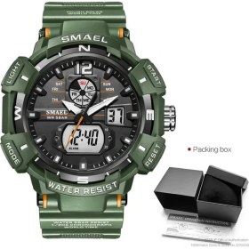 Resim Hanyang Green-Box Smael Çift Zamanlı Dijital Kuvars Saatler Erkekler Için Aydınlık Eller LED Arka Işık Çalar Saat 5 Atm Su Geçirmez Durdurma Izle 8045 (Yurt Dışından) 