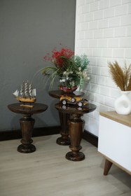 Resim Simillo Home&Living Wood Wooden 3’lü Set Fitilli Mantar Yan Sehpa Modern Ceviz Renk Fiskos 