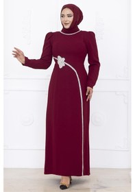 Resim Amine Hüma Zühre Tesettür Abiye Bordo Bordo 