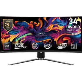 Resim MSI 34.18" MPG 341CQPX QD-OLED 3440x1440 (UWQHD) 21:9 CURVE 1800R QD-OLED 240HZ 0.03MS FREESYNC PREMIUM PRO GAMING MONITOR 