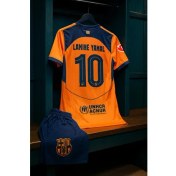 Resim Barcelona Lamine Yamal Yeni Sezon Turuncu Çocuk Forma Takımı 4'lü Set Çorap+Bileklik 