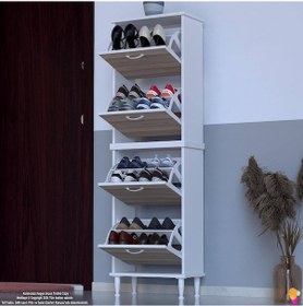 Resim Modilayn Umay' 2 Li Kapı Önü 52x168x 26 Cm Lik 4 Düşer Kapak 8 Göz Bölmeli Ayakkabılık Beyaz Cordoba 