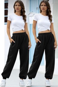 Resim BSBSPOR Yazlık 2 Li Siyah Gri Bol Kesim Eşofman Altı Oversize Salaş Ikili Jogger 2 Iplik Yazlık 