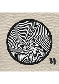 Resim Marte Home Illüzyon Siyah Beyaz Yuvarlak Püsküllü Plaj Havlusu 