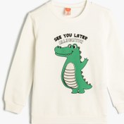 Resim Erkek Bebek Dinozorlu Sweatshirt Bisiklet Yaka Uzun Kollu Pamuklu 