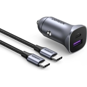 Resim UGREEN 30W QC PD Alüminyum Araç Çakmaklık Şarj Cihazı 1xUSB-C, 1xUSB-A, Gri, 40858 
