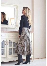 Resim Ritnice Kadın Leopar Midi Saten Etek 