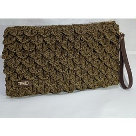 Resim Özel Desenli Örgü Clutch Çanta Haki Yeşil 
