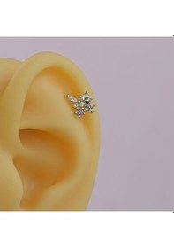 Resim Mini Çiçekli Ve Kelebekli Tragus Helix Piercing Kıkırdak Silver R Renkli 