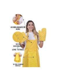 Resim Star Ayar Askılı Havlulu 4lü Mutfak Önlüğü Seti Eldiven Tutacak Sarı-sarı-sarı 