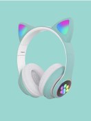 Resim Kensa Bluetooth 5.0 Mikrofonlu Kablosuz Yüksek Ses Akıllı Led Işıklı Kedi Patili Kulaklık Cat 