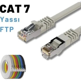 Resim Irenıs 1 Metre Beyaz Cat7 Kablo Yassı Ftp Ethernet Network Lan Ağ Kablosu 