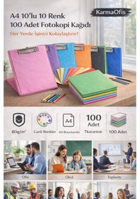 Resim Yeşil Sekreterlik Seti + 100 Adet Renkli A4 Fotokopi Kağıdı Dayanıklı Kapak, Çok Amaçlı Kullanım 