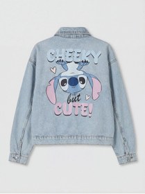 Resim LC Waikiki NEVAVM Farkıyla LCW Kids Mavi Stitch Baskılı Kız Çocuk Jean Ceket - S6FH49Z4-V2T 