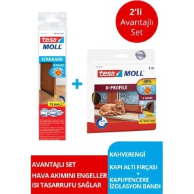 Resim Tesa Tesamoll D-Profil Kapı Pencere Izolasyon Bandı, 6MX9MMX7MM, Kahverengi + Kapı Altı Hava Akımı Önleyici Fırça, 1MX37MM 