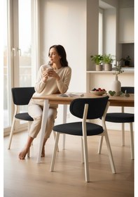 Resim Canisa Toldy Serisi 2 Adet Antrasit Bukle Kumaş Beyaz Metal İskeletli Ayak Mutfak Sandalyesi Antrasit Sandalye Ayaklar Beyaz 